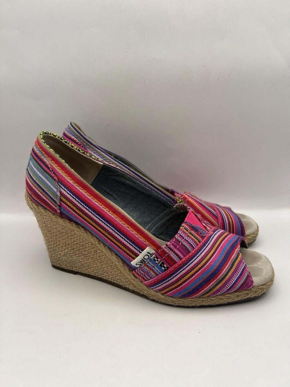Toms Multicolor Peep toe Wedge Espadrilles Women Size 7
